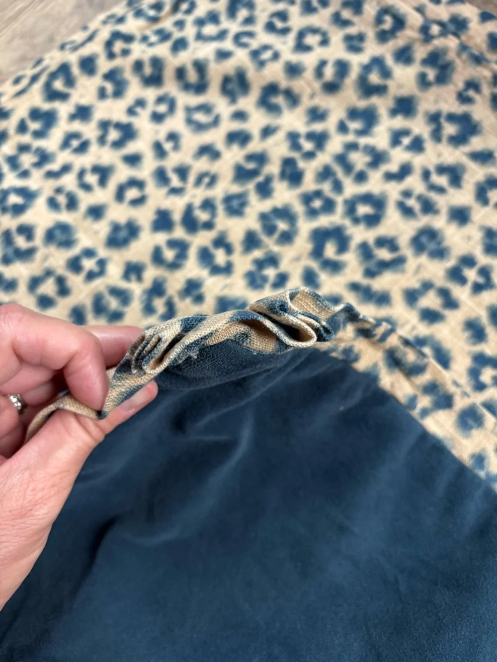 Navy Velvet & Linen Leopard Print Accent Pillow Cover | 22” Square Reversible